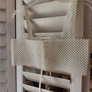 PacSun Pearl Embellished Cream Blouse